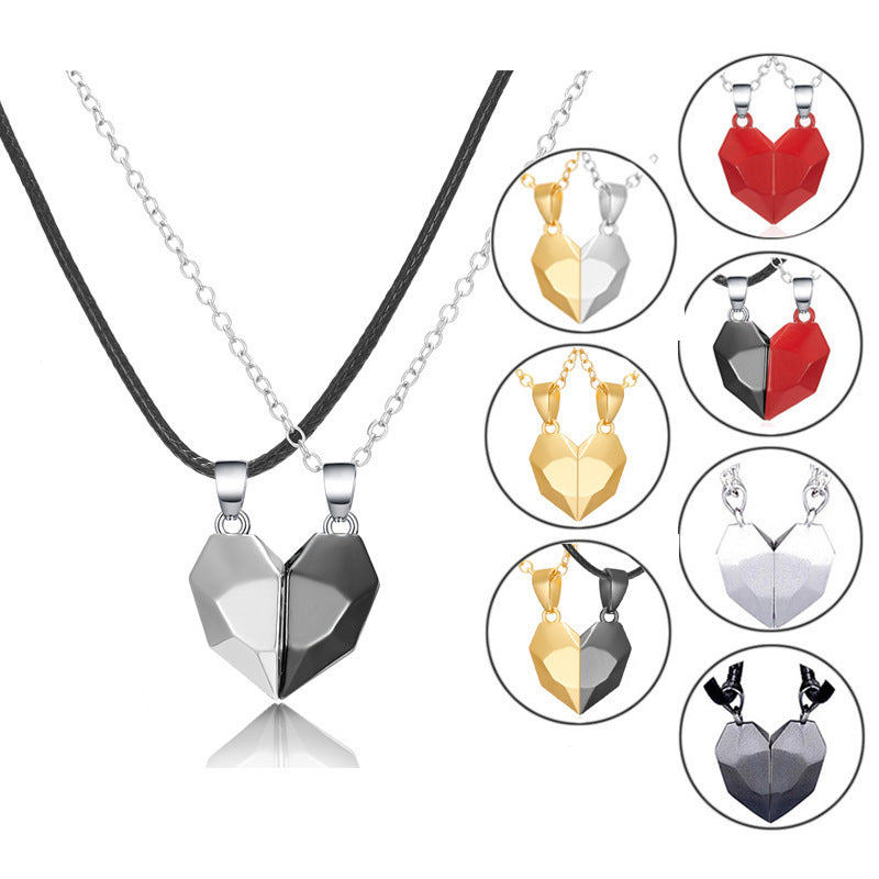 Magnetic Split Heart Couple Necklace Set