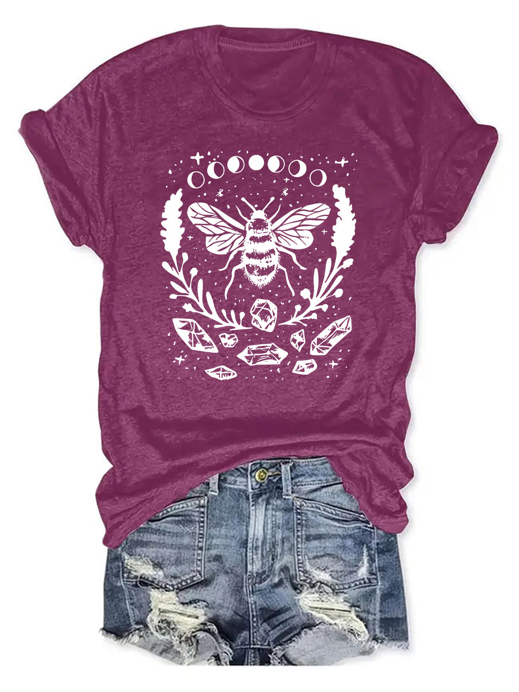 Celestial Moth Moon Phase Graphic Tee - Berry