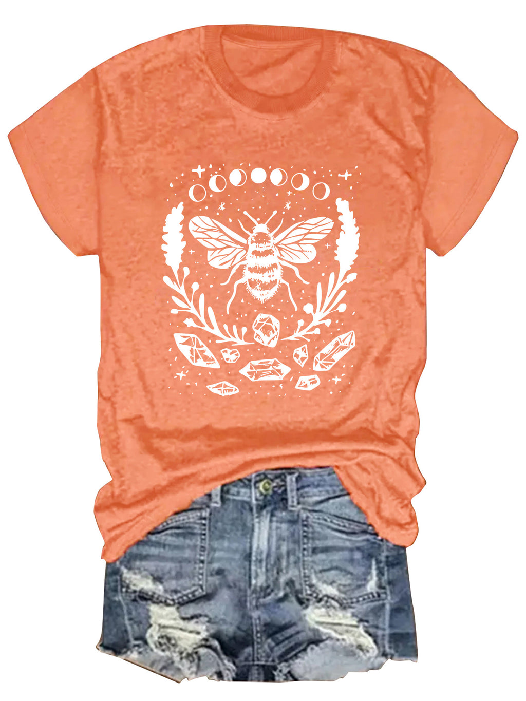 Celestial Moth Moon Phase Graphic Tee - Orange