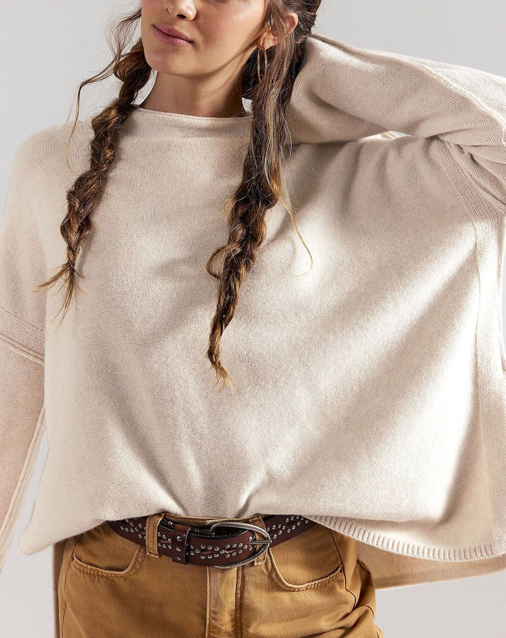 Oversized Rollneck Drop Shoulder Knit Sweater - Apricot