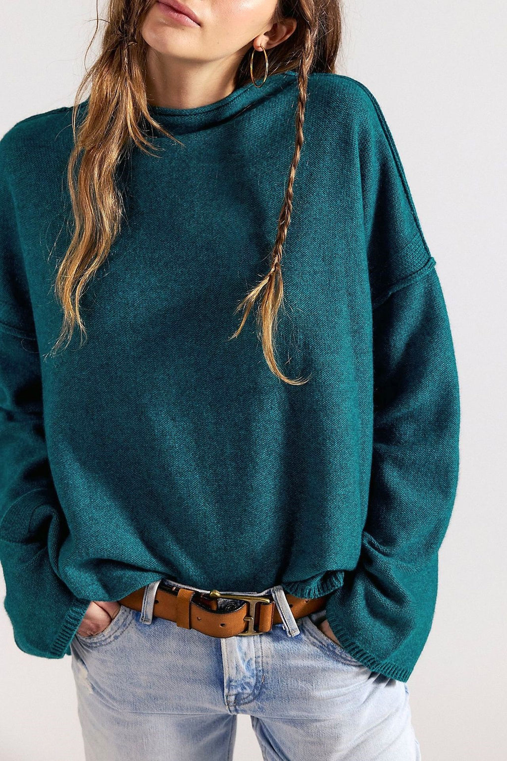 Oversized Rollneck Drop Shoulder Knit Sweater - Emerald