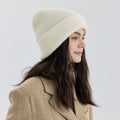 Classic Fold Over Rib Knit Beanie Winter Hat - White