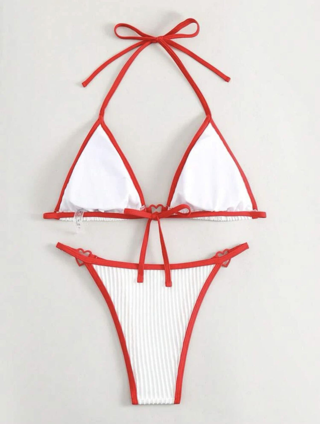 Contrast Trim Heart Ring Bikini Set - Red - 1