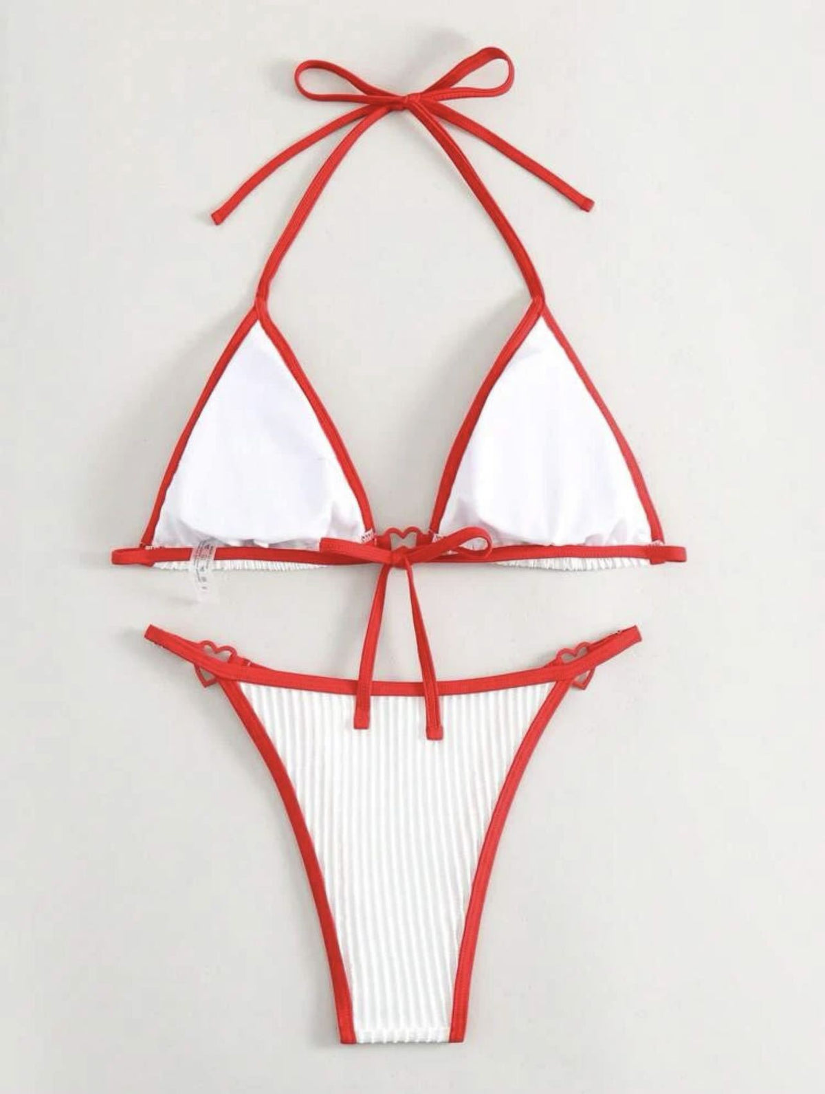 Contrast Trim Heart Ring Bikini Set - Red - 1