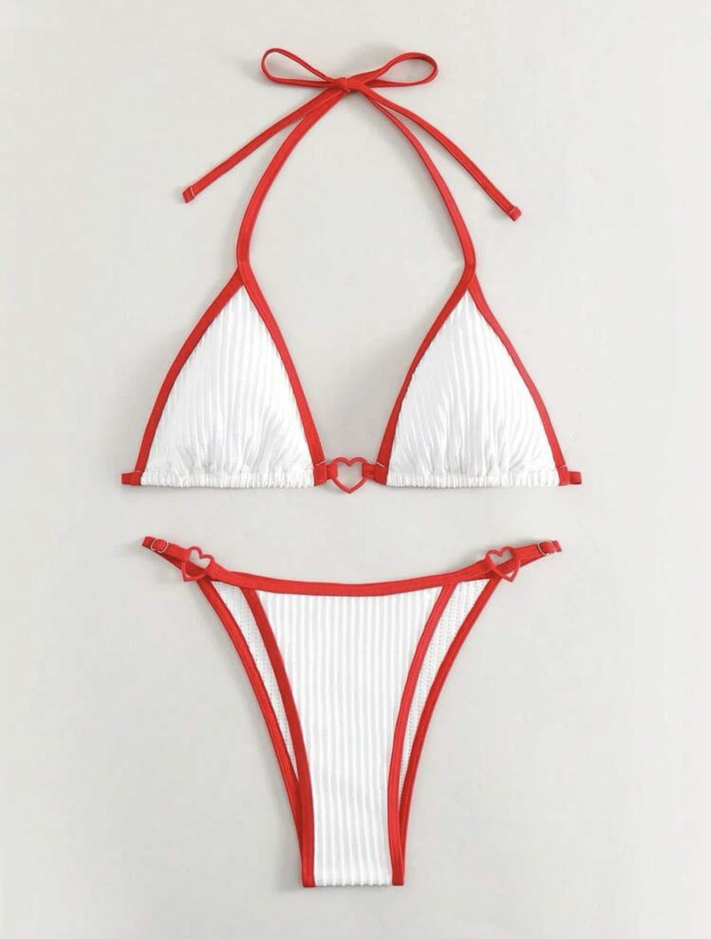 Contrast Trim Heart Ring Bikini Set - Red - 3