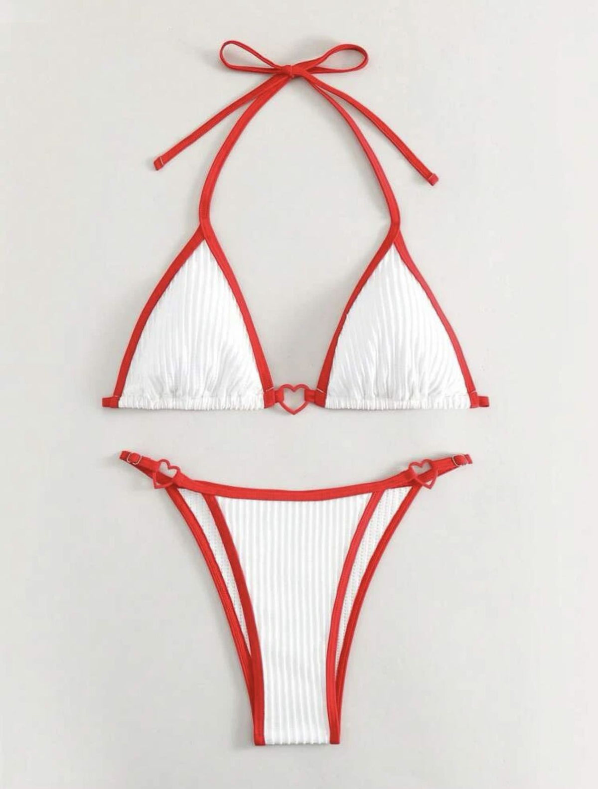 Contrast Trim Heart Ring Bikini Set - Red - 3