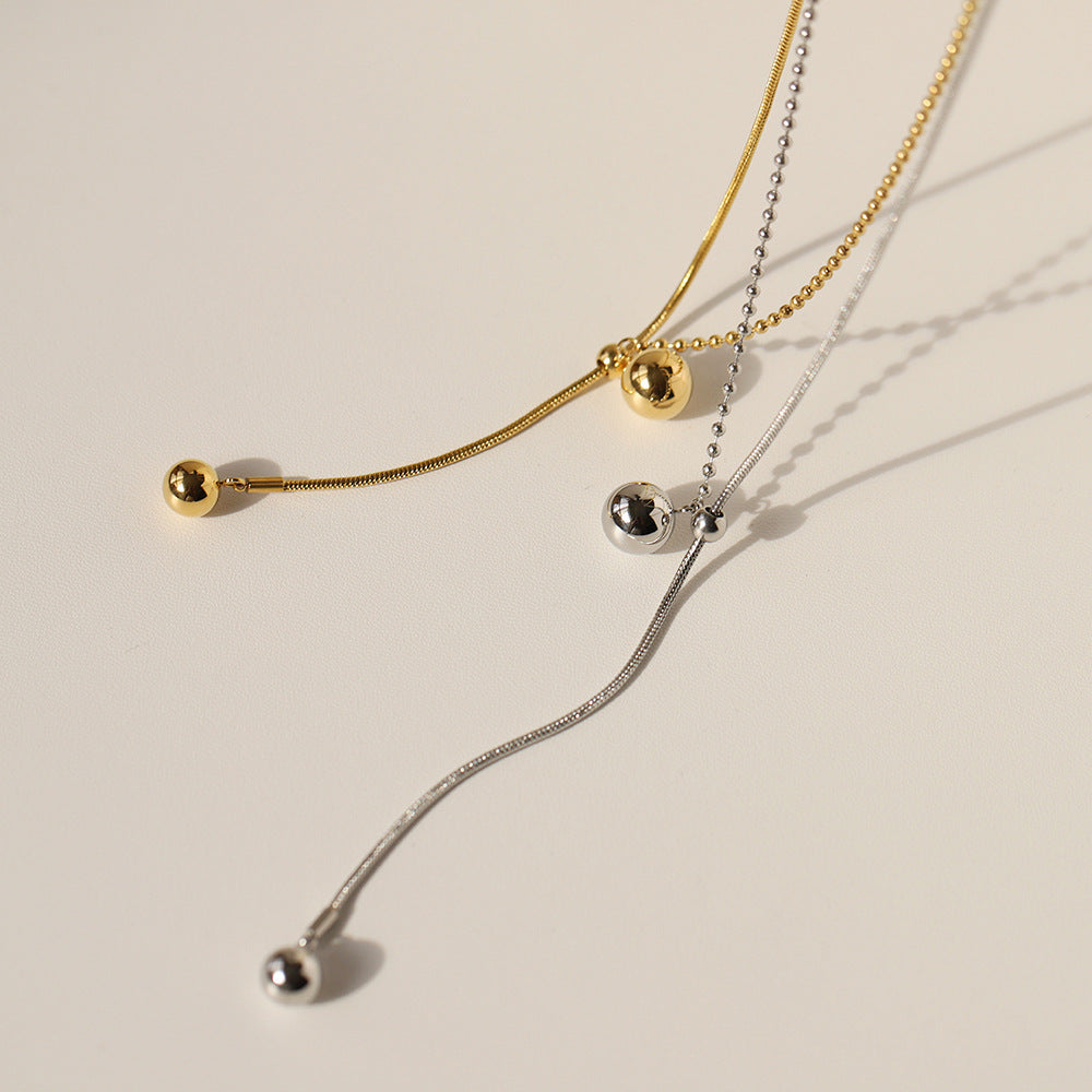 Sliding Ball Bead Y Drop Necklace - Gold - 2