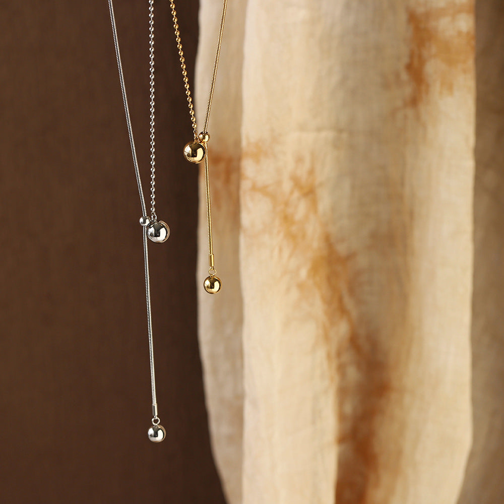 Sliding Ball Bead Y Drop Necklace - Gold - 3