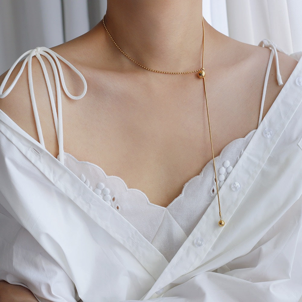 Sliding Ball Bead Y Drop Necklace - Gold - 5