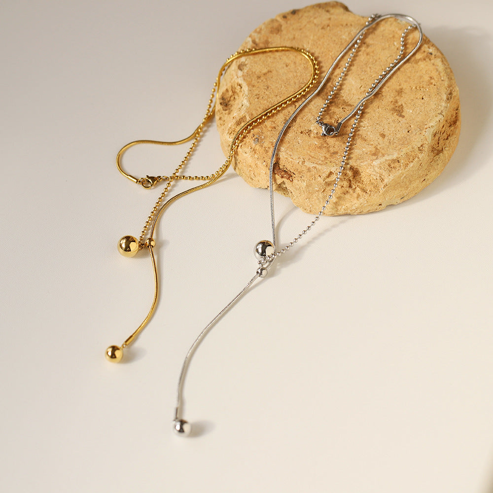 Sliding Ball Bead Y Drop Necklace - Gold - 7
