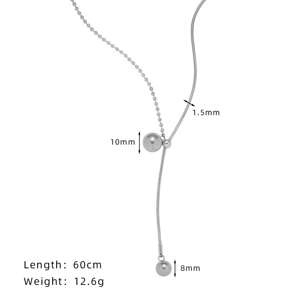 Sliding Ball Bead Y Drop Necklace - Silvery