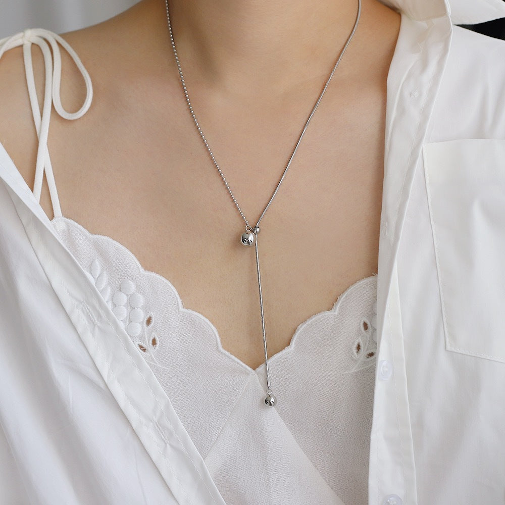 Sliding Ball Bead Y Drop Necklace - Silvery - 2