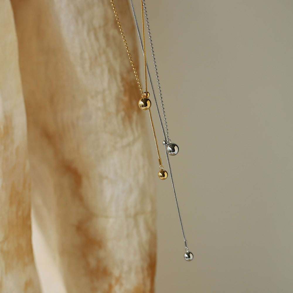 Sliding Ball Bead Y Drop Necklace - Silvery - 3
