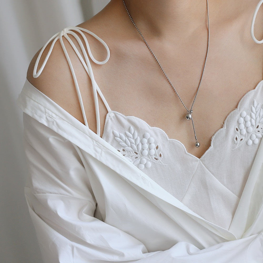 Sliding Ball Bead Y Drop Necklace - Silvery - 5