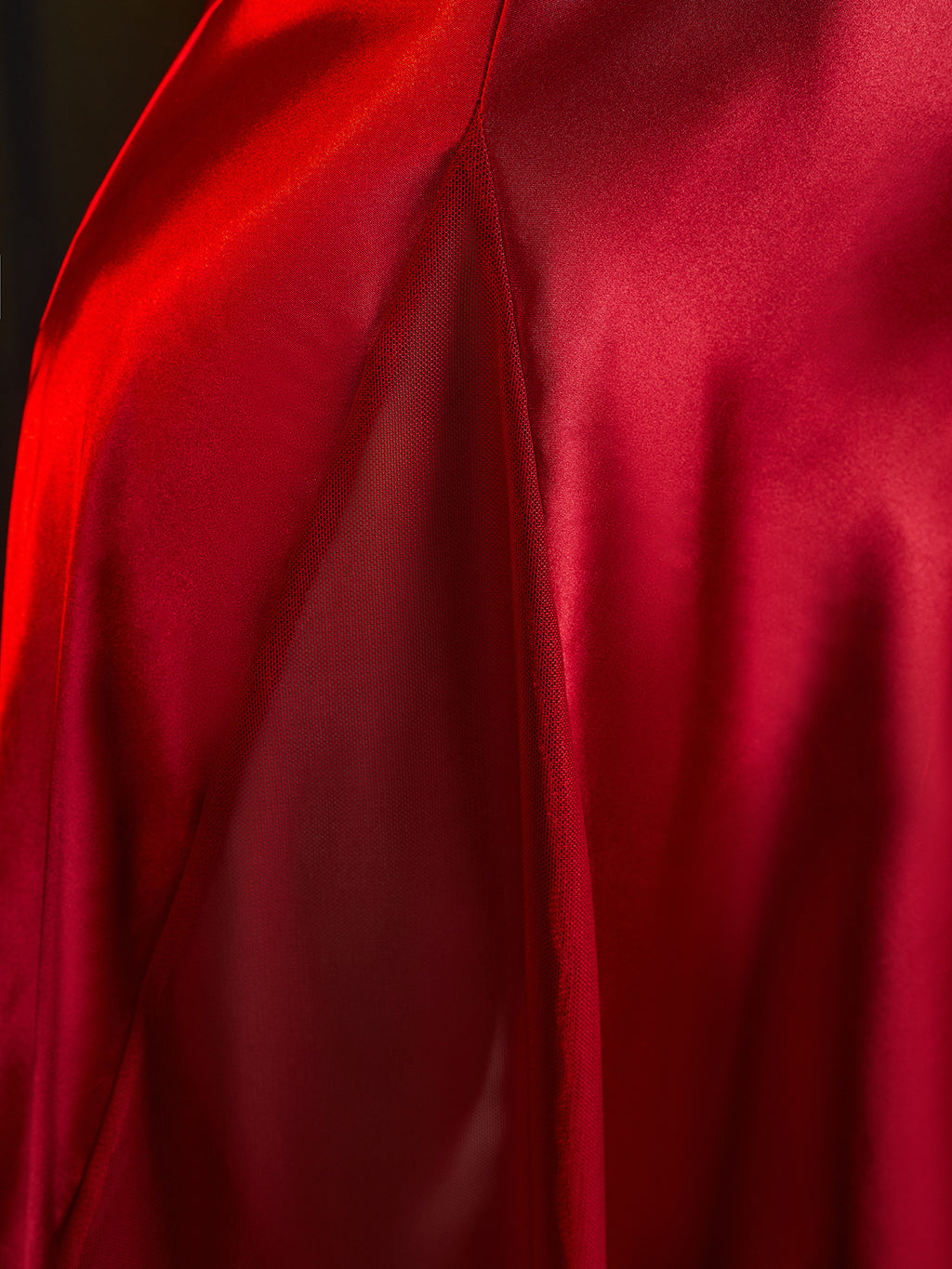 Scalloped Lace Trim Satin Maxi Nightgown - Red - 4