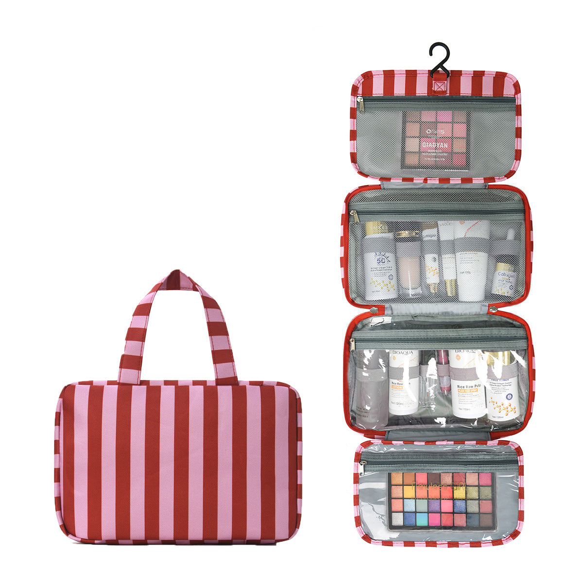 Foldable 4-Tier Hanging Travel Toiletry Organizer - Red