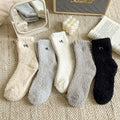 Fluffy Fleece Crew Socks With Bow - BlueGrey