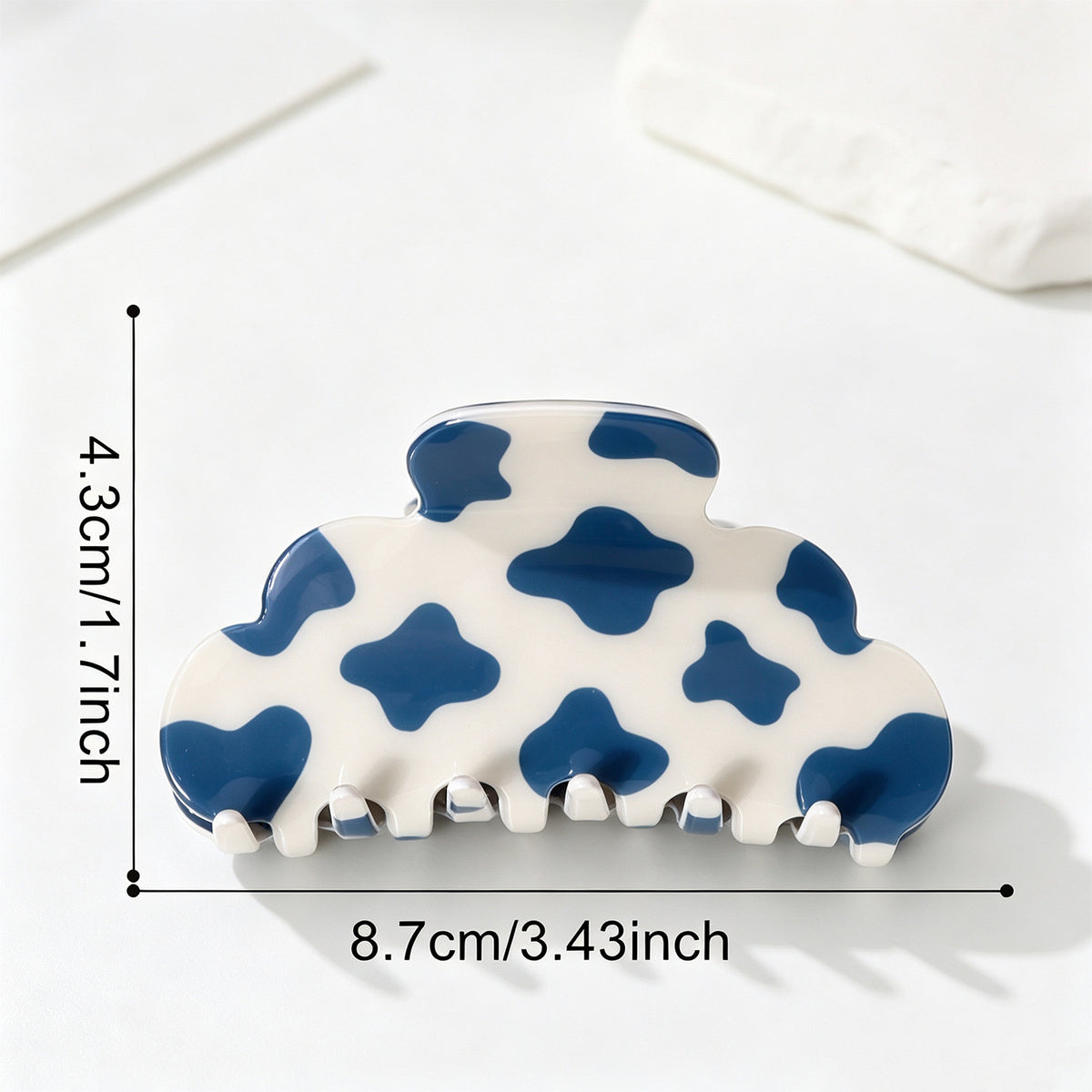 Arched Claw Clip With Cow Spot Print - Blue