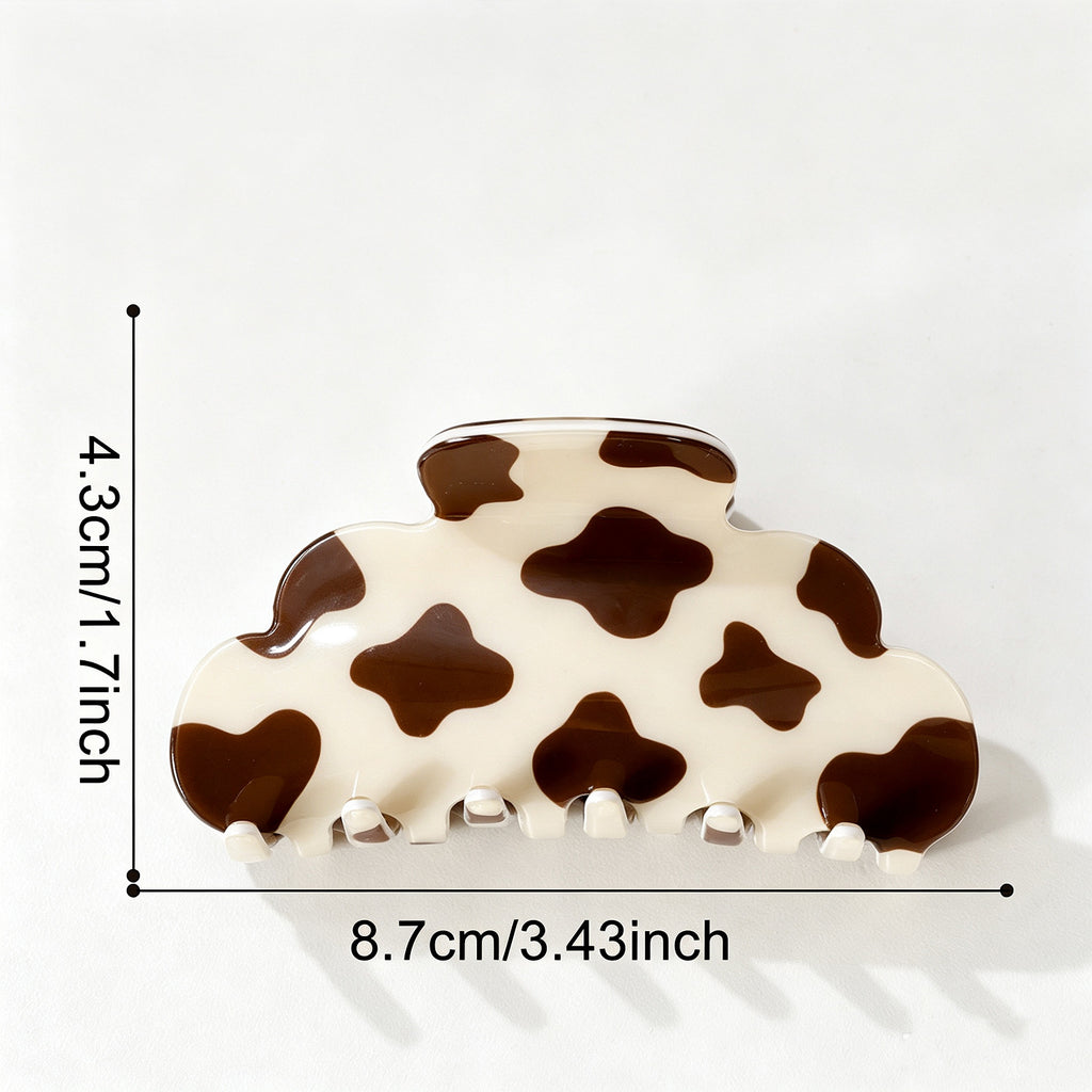 Arched Claw Clip With Cow Spot Print - Brown