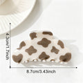 Arched Claw Clip With Cow Spot Print - Grey