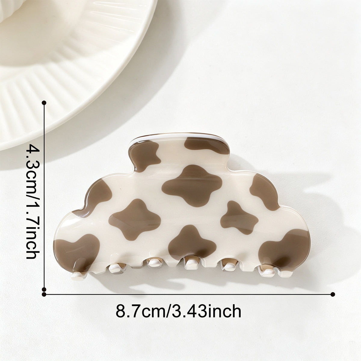 Arched Claw Clip With Cow Spot Print - Grey