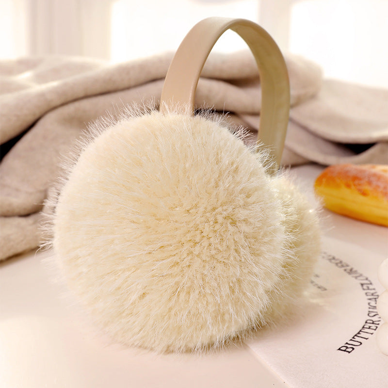Soft Plush Pom Pom Winter Ear Muffs - Beige