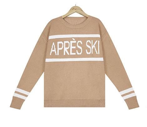 Apres Ski Letter Jacquard Crewneck Sweater - Khaki - 2
