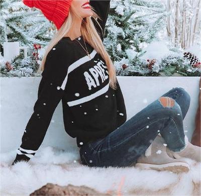 Apres Ski Letter Jacquard Crewneck Sweater - black - 2