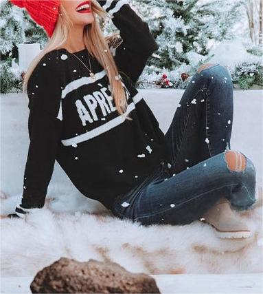 Apres Ski Letter Jacquard Crewneck Sweater - black - 3