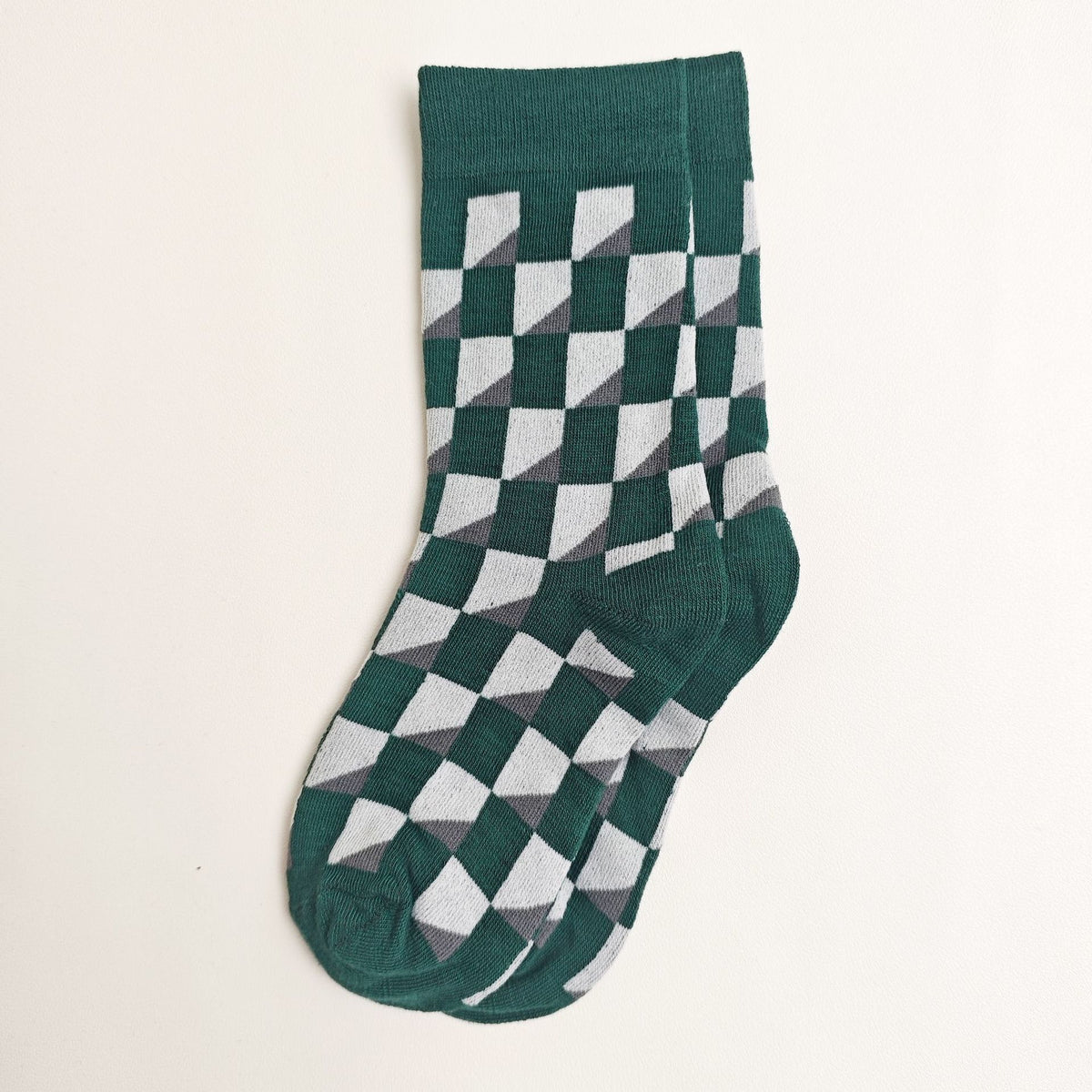 Mixed Geometric Pattern Crew Socks - DkGreen - 1