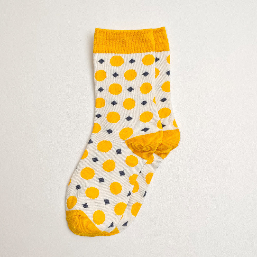 Mixed Geometric Pattern Crew Socks - Yellow