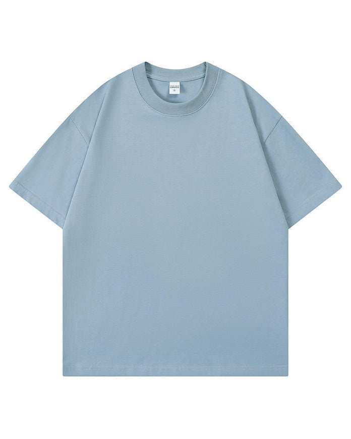 Boxy Drop Shoulder Cotton T-Shirt - Blue