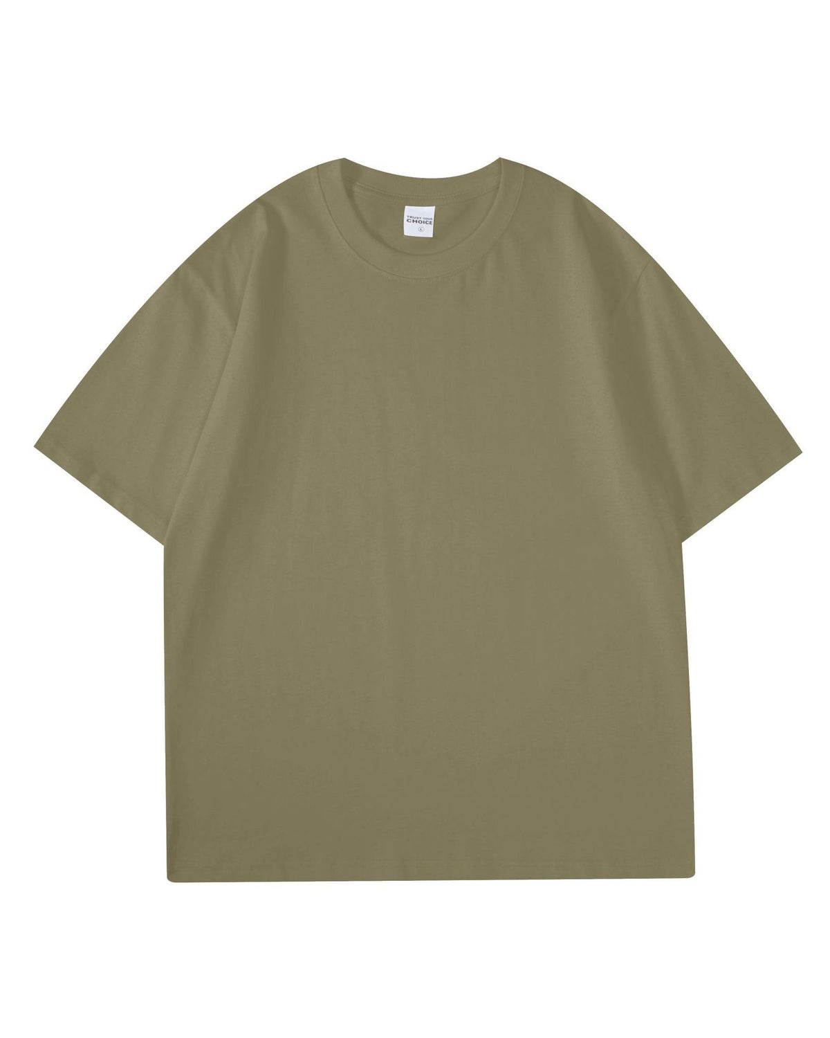 Boxy Drop Shoulder Cotton T-Shirt - Khaki