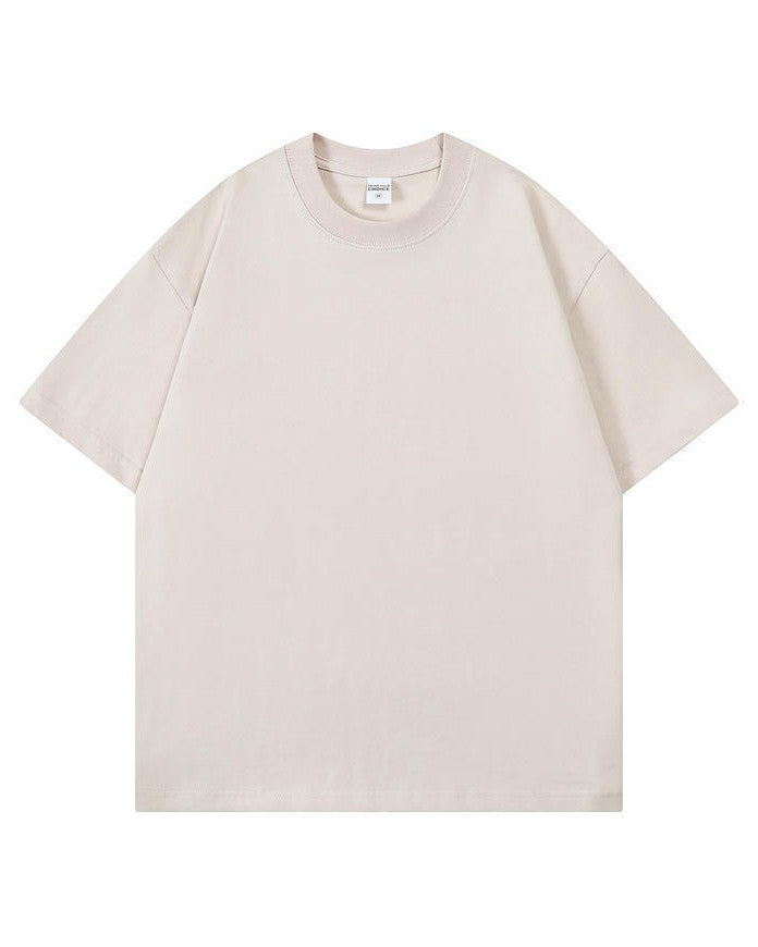 Boxy Drop Shoulder Cotton T-Shirt - Oat-Gray