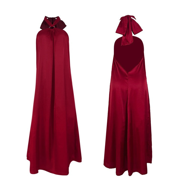 Satin Halter Neck Open Back A-Line Maxi Slip Dress