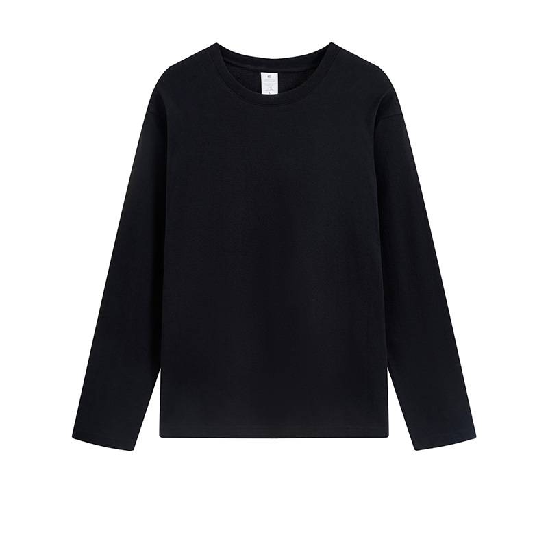 Long Sleeve Cotton Crew Neck Tee - Black