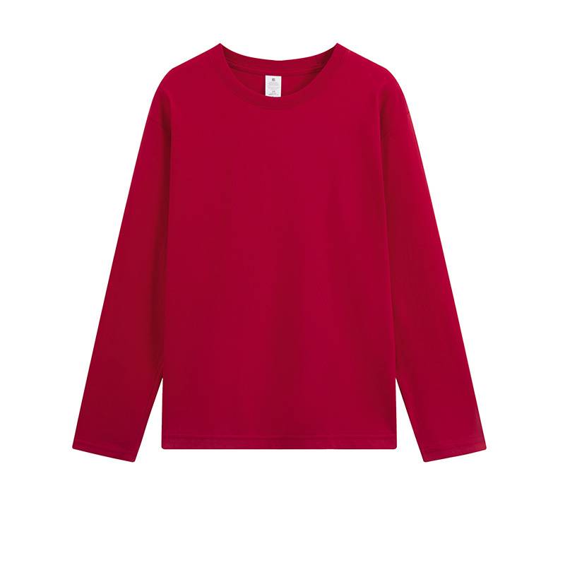 Long Sleeve Cotton Crew Neck Tee - Burgundy