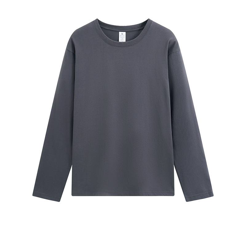 Long Sleeve Cotton Crew Neck Tee - Grey
