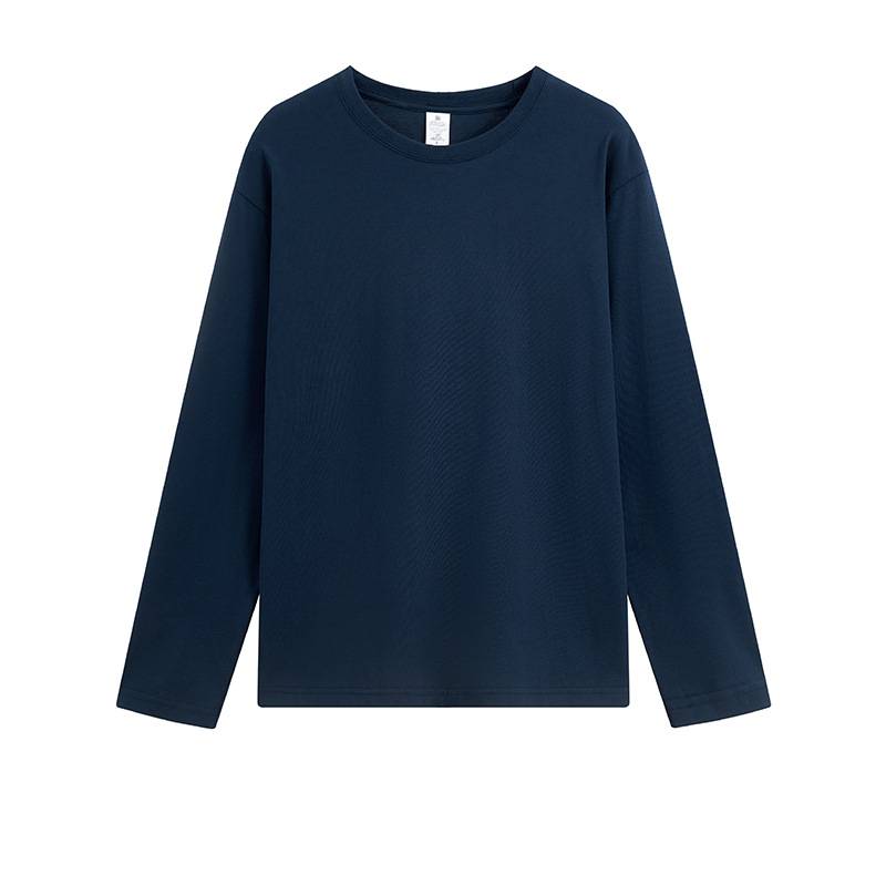 Long Sleeve Cotton Crew Neck Tee - Navy