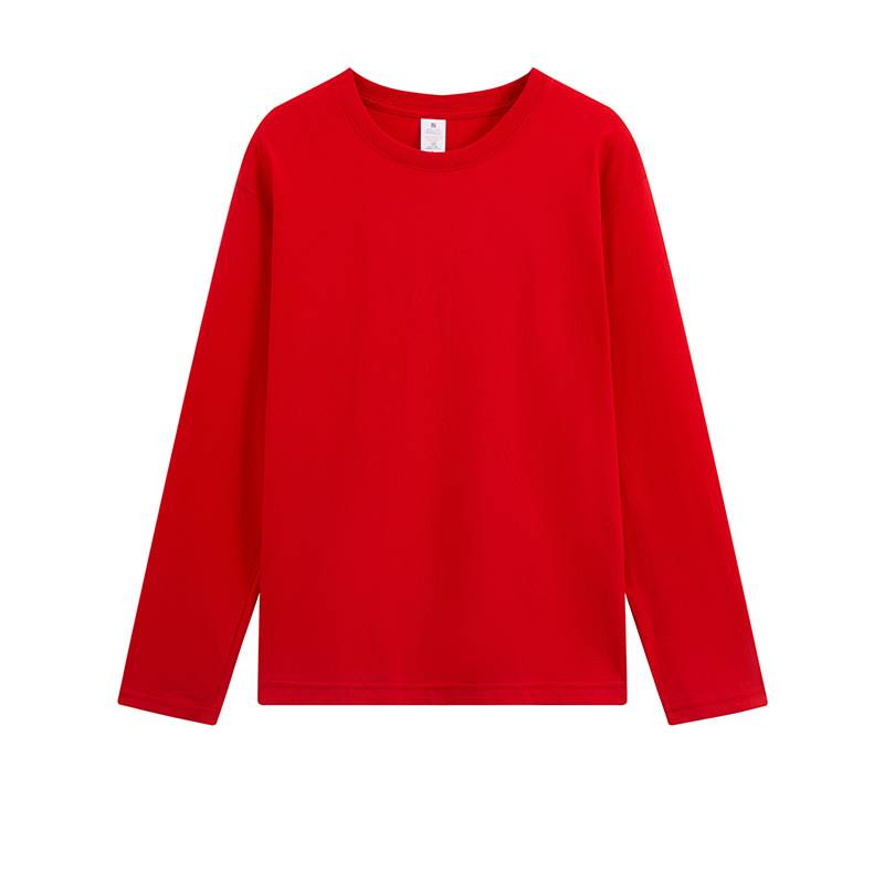Long Sleeve Cotton Crew Neck Tee - Red