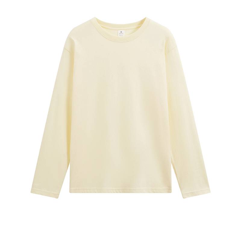 Long Sleeve Cotton Crew Neck Tee - cream