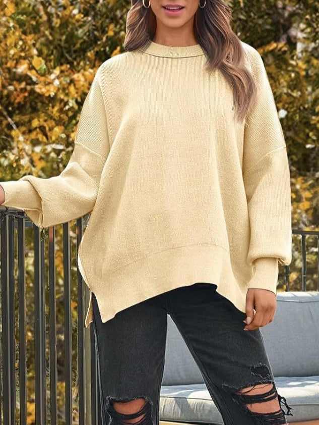 Oversized Mock Neck Split Hem Knit Top
