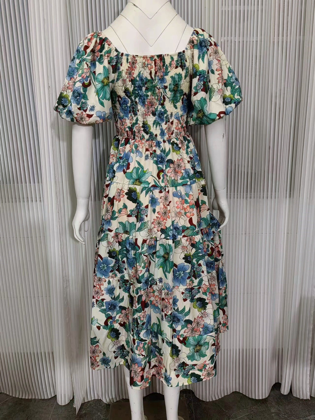 Watercolor Floral Off Shoulder Tiered Maxi Dress - Green - 3