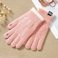 Two-Tone Cuff Ribbed Knit Full Finger Gloves - Pink