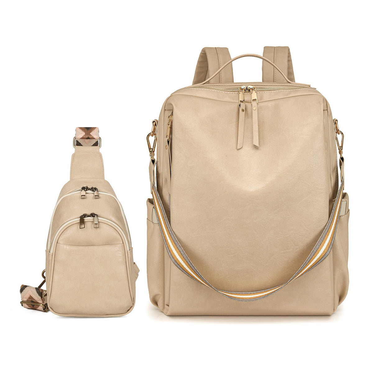 Convertible Laptop Backpack and Sling Bag Set - Cream