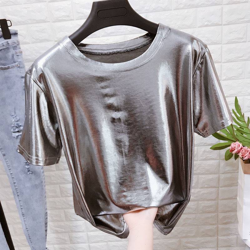 High Shine Crewneck Short Sleeve Tee - Silver