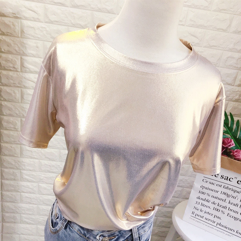 High Shine Crewneck Short Sleeve Tee - gold