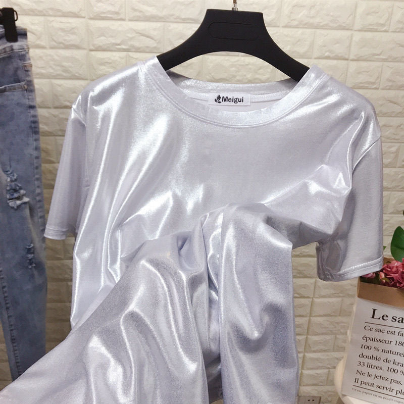 High Shine Crewneck Short Sleeve Tee - white - 1