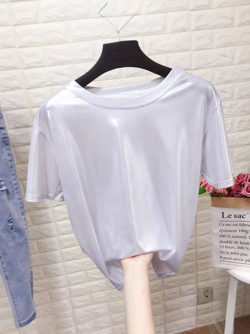 High Shine Crewneck Short Sleeve Tee - white - 2