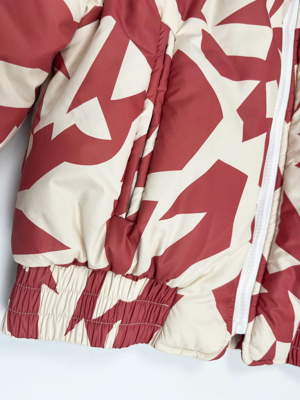 Geometric Print Cropped Puffer Jacket - Red - 3